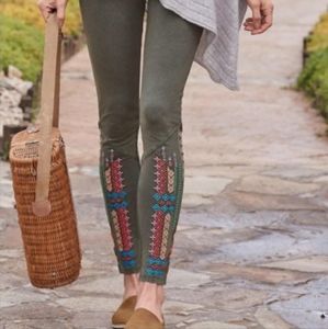 Sundance embroidered cotton leggings, sz sm